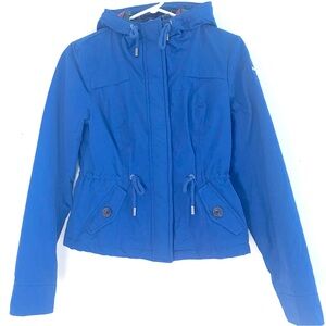 Abercrombie Fitch Anorak Jacket hood women’s S blue draw string preppy Y2K plaid